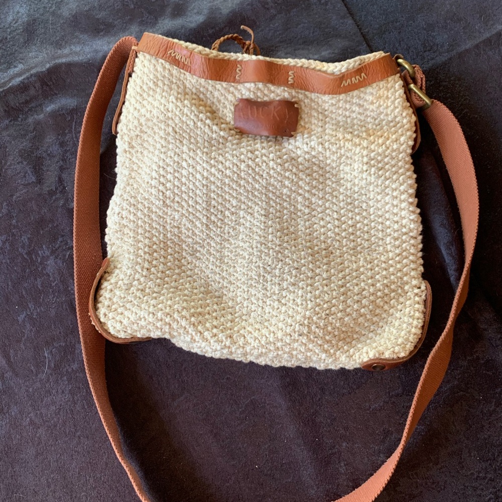 Lucky Brand Cream and Brown Woven Shoulder Bag
